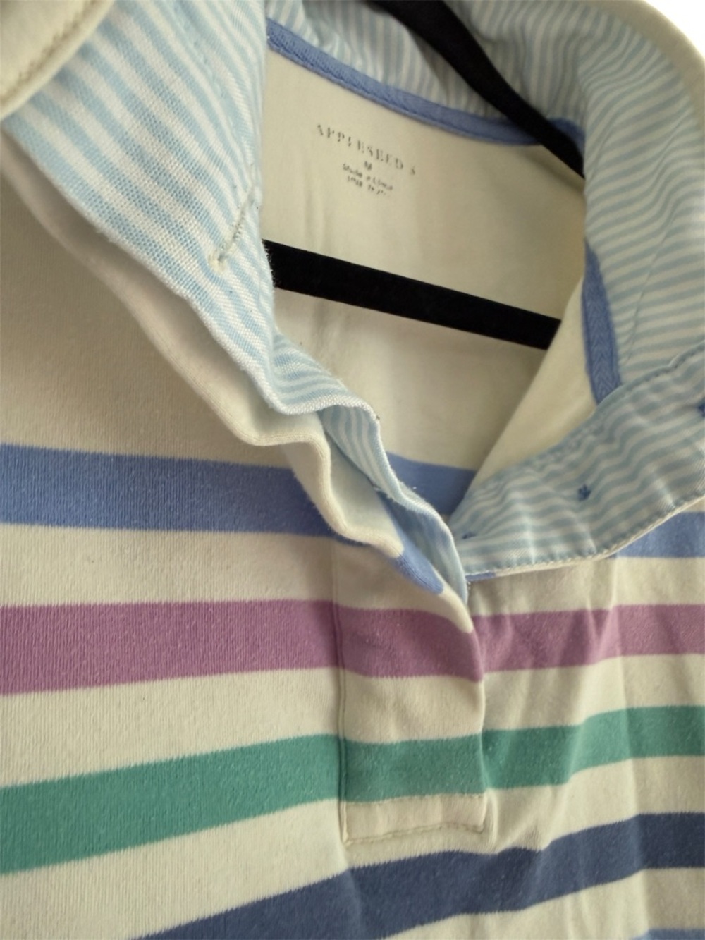Appleseeds Striped Collared Top Long Sleeve M Pastel Coastal Grandma Preppy Chic - Picture 4 of 8
